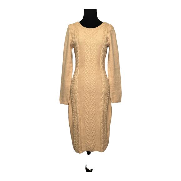 Dear Love Dresses & Skirts - Dear Love beige cable knit long sleeves sweater dress size Small